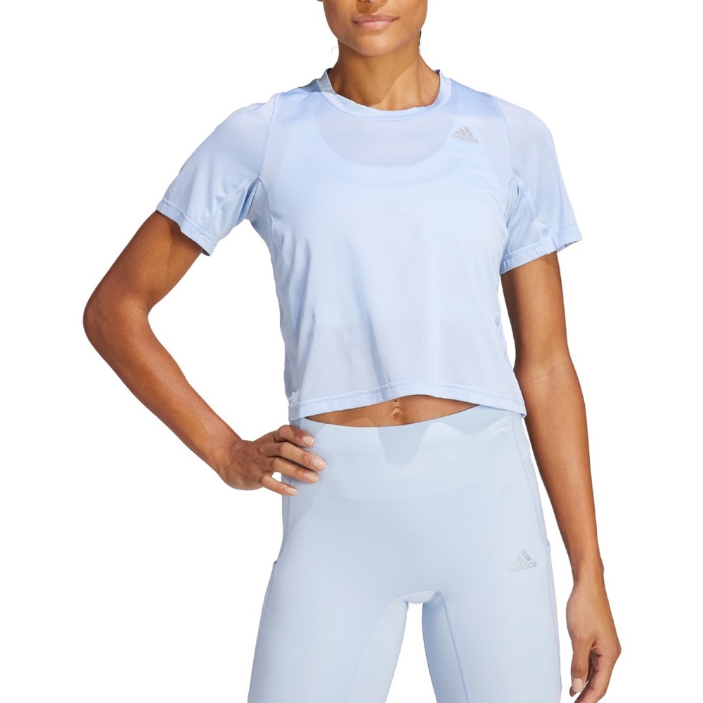 Adidas Fast Crop Blue Dawn Lightweight Boxy Crop Running Tee XS